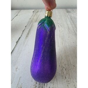 Vintage Christborn eggplant vegetable ornament glass glitter kitchen Xmas tree